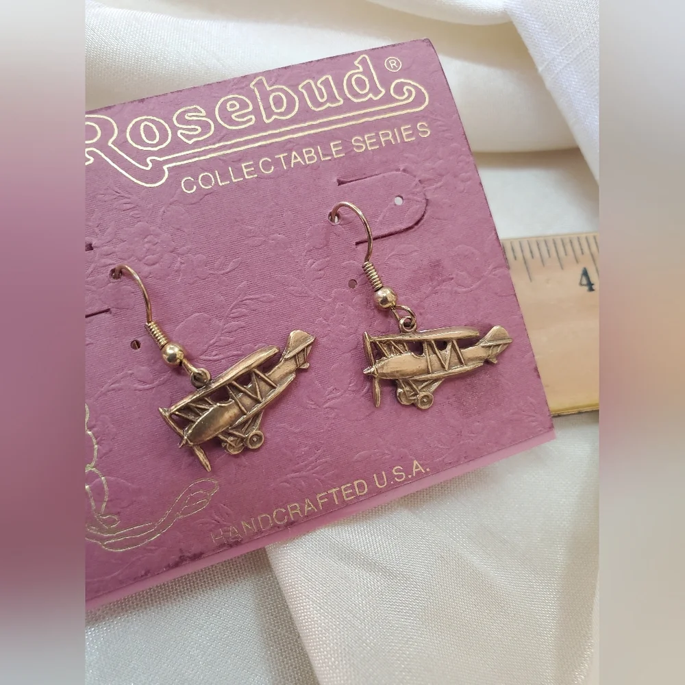 Rosebud Gold Airplane Earrings